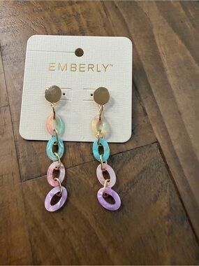 Emberly multicolored acrylic dangle stud earrings new pink purple blue